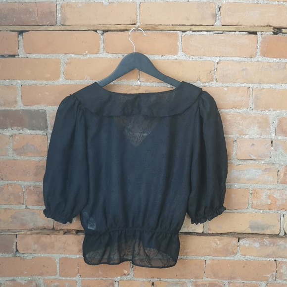 Black Sheer Ruffled Cropped Dynamite Top - Picture 3 of 3